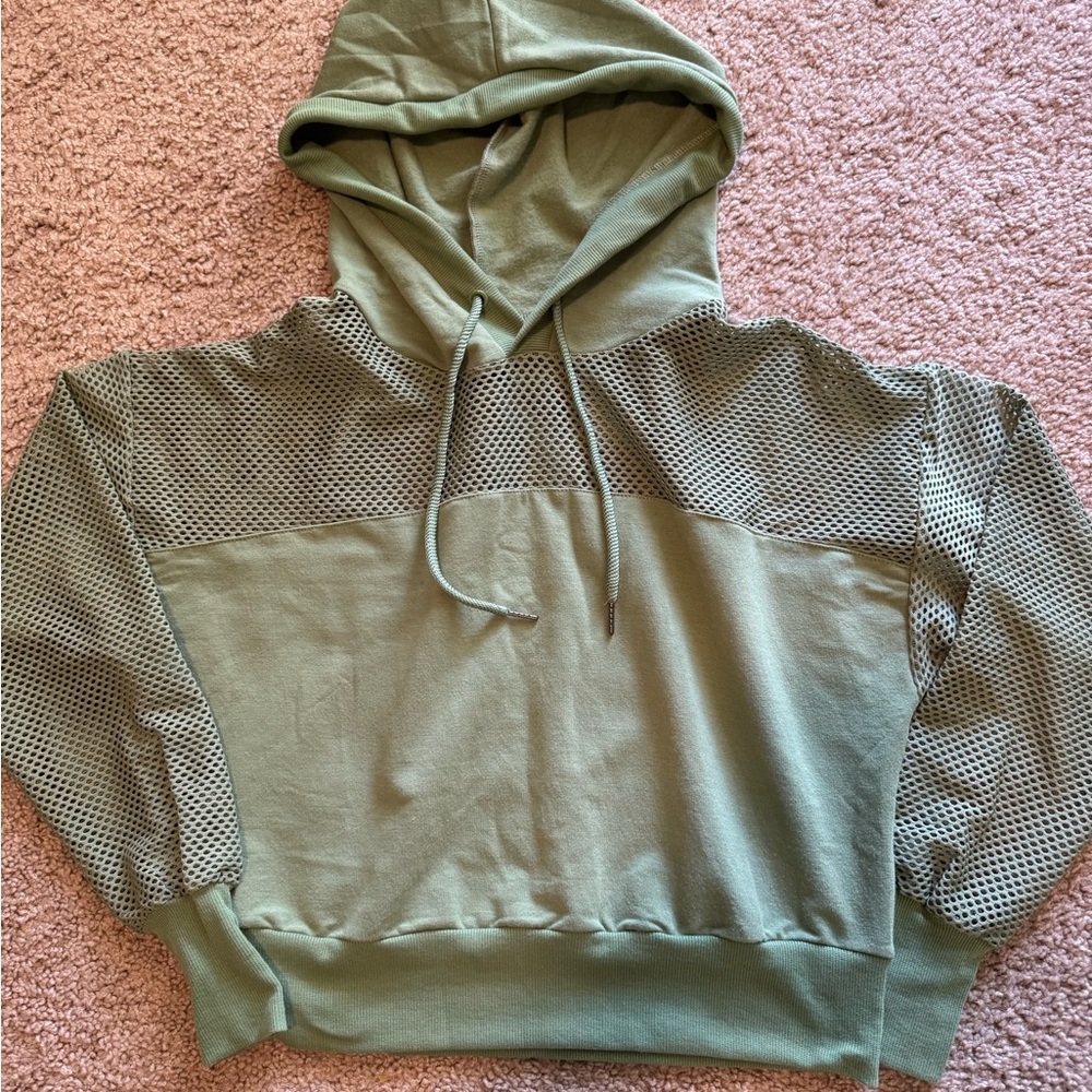 Sage Green Women's Hoodie with Mesh Accents